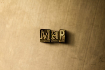 MAP - close-up of grungy vintage typeset word on metal backdrop. Royalty free stock illustration.  Can be used for online banner ads and direct mail.