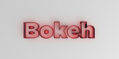 Bokeh - Red glass text on white background - 3D rendered royalty free stock image.