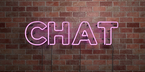 CHAT - fluorescent Neon tube Sign on brickwork - Front view - 3D rendered royalty free stock picture. Can be used for online banner ads and direct mailers..