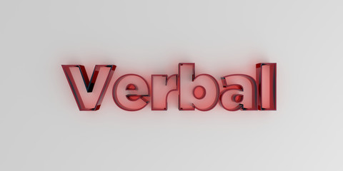 Verbal - Red glass text on white background - 3D rendered royalty free stock image.