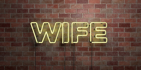 WIFE - fluorescent Neon tube Sign on brickwork - Front view - 3D rendered royalty free stock picture. Can be used for online banner ads and direct mailers..