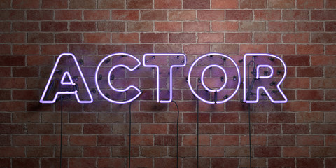 ACTOR - fluorescent Neon tube Sign on brickwork - Front view - 3D rendered royalty free stock picture. Can be used for online banner ads and direct mailers..