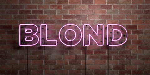 BLOND - fluorescent Neon tube Sign on brickwork - Front view - 3D rendered royalty free stock picture. Can be used for online banner ads and direct mailers..