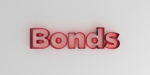 Bonds - Red glass text on white background - 3D rendered royalty free stock image.