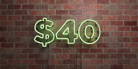 Fototapeta premium $40 - fluorescent Neon tube Sign on brickwork - Front view - 3D rendered royalty free stock picture. Can be used for online banner ads and direct mailers..