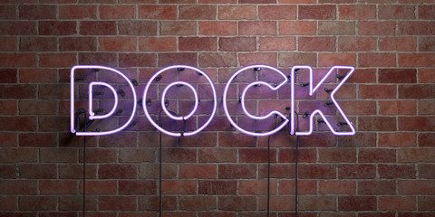 Obraz premium DOCK - fluorescent Neon tube Sign on brickwork - Front view - 3D rendered royalty free stock picture. Can be used for online banner ads and direct mailers..