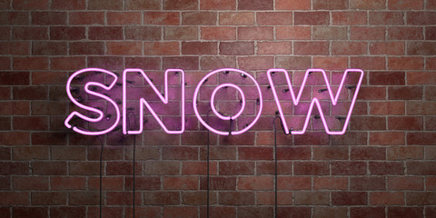SNOW - fluorescent Neon tube Sign on brickwork - Front view - 3D rendered royalty free stock picture. Can be used for online banner ads and direct mailers..