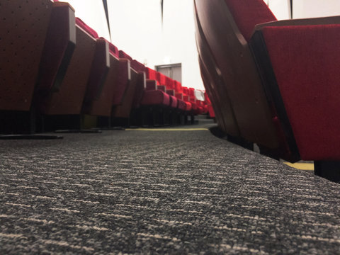 Carpet Floor In The Modern Cinema Interior, Close Up On The Floor.