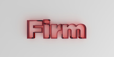Firm - Red glass text on white background - 3D rendered royalty free stock image.