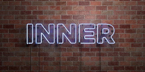 INNER - fluorescent Neon tube Sign on brickwork - Front view - 3D rendered royalty free stock picture. Can be used for online banner ads and direct mailers..