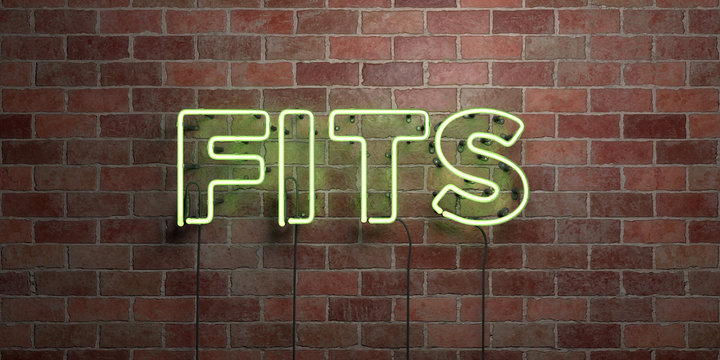 FITS - fluorescent Neon tube Sign on brickwork - Front view - 3D rendered royalty free stock picture. Can be used for online banner ads and direct mailers..