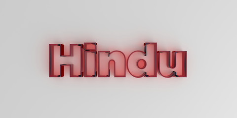 Hindu - Red glass text on white background - 3D rendered royalty free stock image.