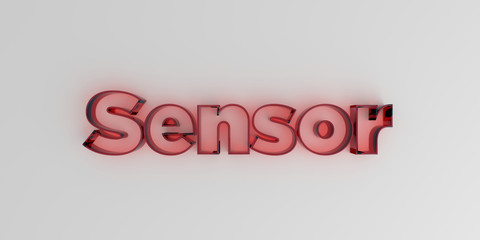 Sensor - Red glass text on white background - 3D rendered royalty free stock image.