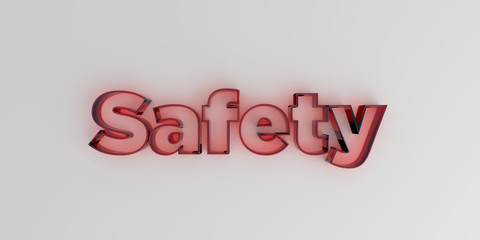 Safety - Red glass text on white background - 3D rendered royalty free stock image.
