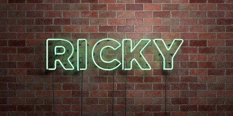 Fototapeta premium RICKY - fluorescent Neon tube Sign on brickwork - Front view - 3D rendered royalty free stock picture. Can be used for online banner ads and direct mailers..