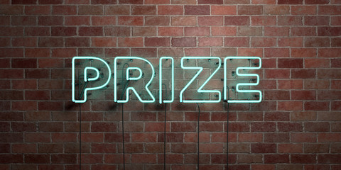 Fototapeta premium PRIZE - fluorescent Neon tube Sign on brickwork - Front view - 3D rendered royalty free stock picture. Can be used for online banner ads and direct mailers..
