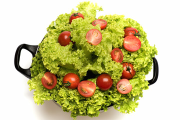 fresh vegetable, green lettuce, cherry tomato isolated on white background