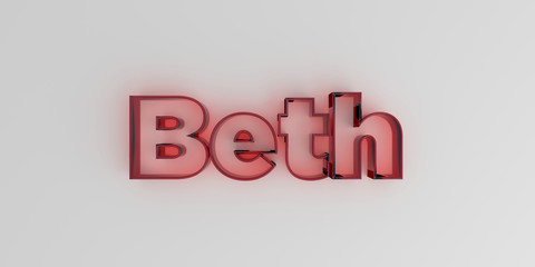 Beth - Red glass text on white background - 3D rendered royalty free stock image.