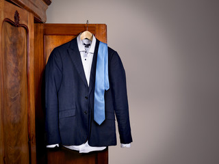 Jacket, tie and shirt hanging