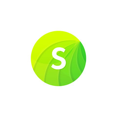 Abstract green circle ecology symbol. Clean organic icon letter S logo sign vector design