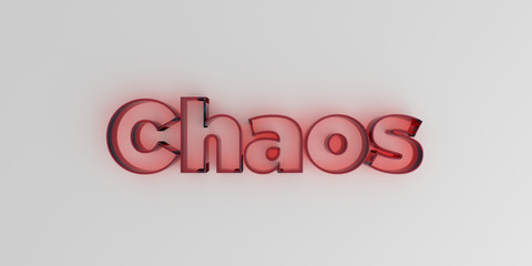 Chaos - Red glass text on white background - 3D rendered royalty free stock image.