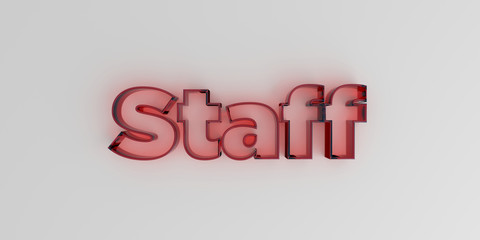 Staff - Red glass text on white background - 3D rendered royalty free stock image.