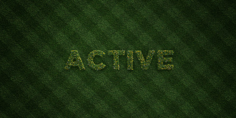 ACTIVE - fresh Grass letters with flowers and dandelions - 3D rendered royalty free stock image. Can be used for online banner ads and direct mailers..