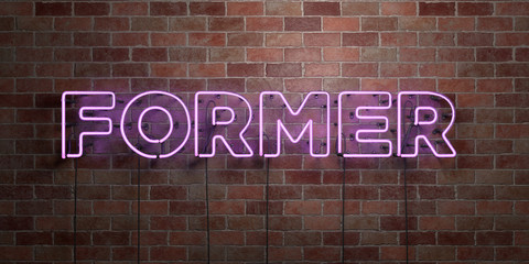 FORMER - fluorescent Neon tube Sign on brickwork - Front view - 3D rendered royalty free stock picture. Can be used for online banner ads and direct mailers..