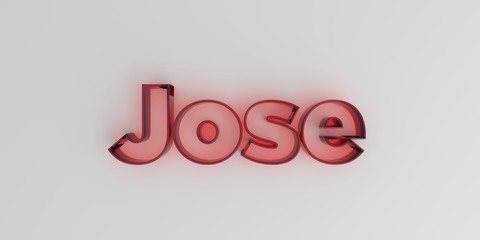 Jose - Red glass text on white background - 3D rendered royalty free stock image.