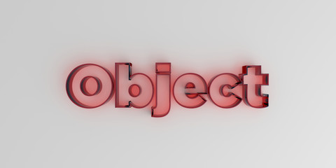 Object - Red glass text on white background - 3D rendered royalty free stock image.