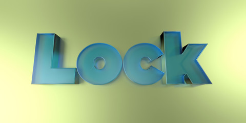 Lock - colorful glass text on vibrant background - 3D rendered royalty free stock image.