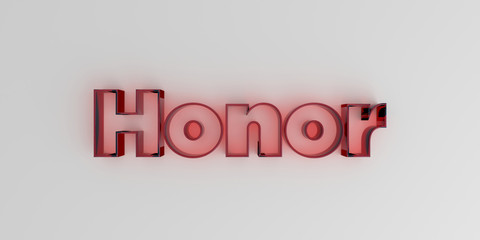 Honor - Red glass text on white background - 3D rendered royalty free stock image.