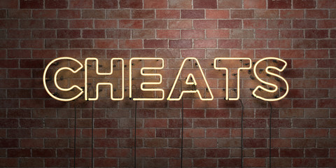 Fototapeta na wymiar CHEATS - fluorescent Neon tube Sign on brickwork - Front view - 3D rendered royalty free stock picture. Can be used for online banner ads and direct mailers..