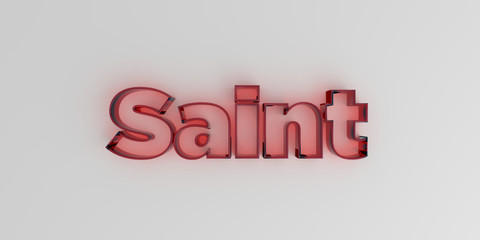 Saint - Red glass text on white background - 3D rendered royalty free stock image.