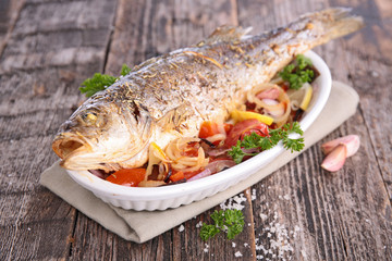 grilled fish and vegetables