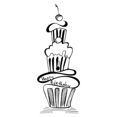 Cupcakes with cherries for Birthday. Sketch for birthday party.