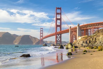 Crédence de cuisine en verre imprimé Plage de Baker, San Francisco Golden Gate Bridge au coucher du soleil, San Francisco, Californie, USA