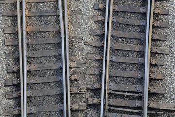 Obraz premium Rail road high angle view rals pebbles