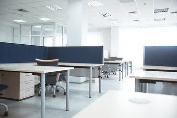 Office furniture and interiors, workplaces. High resolution photo.