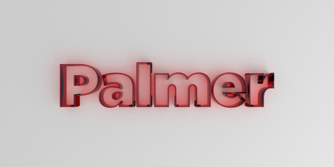 Palmer - Red glass text on white background - 3D rendered royalty free stock image.