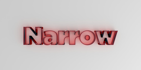 Narrow - Red glass text on white background - 3D rendered royalty free stock image.
