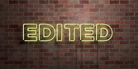 EDITED - fluorescent Neon tube Sign on brickwork - Front view - 3D rendered royalty free stock picture. Can be used for online banner ads and direct mailers..
