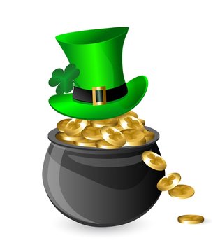 A pot of gold with a hat leprechaun