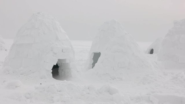 Igloo settlement in Siberia tundra.