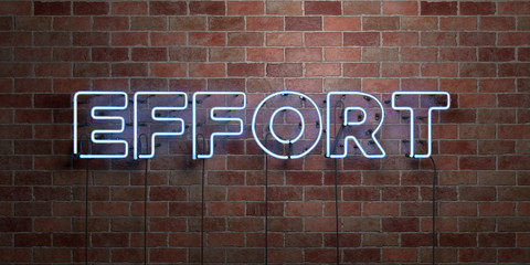 Fototapeta na wymiar EFFORT - fluorescent Neon tube Sign on brickwork - Front view - 3D rendered royalty free stock picture. Can be used for online banner ads and direct mailers..