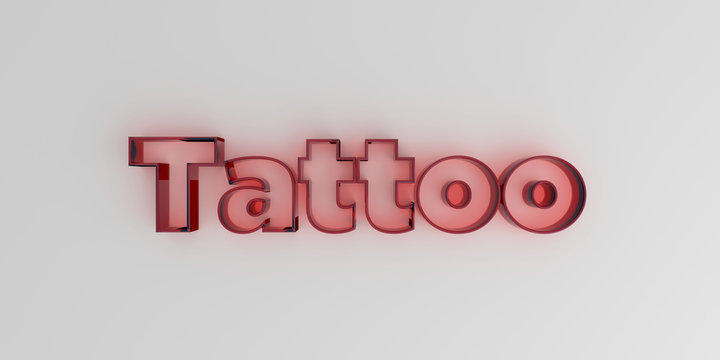 Tattoo - Red glass text on white background - 3D rendered royalty free stock image.