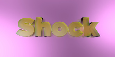 Shock - colorful glass text on vibrant background - 3D rendered royalty free stock image.