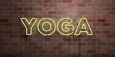 YOGA - fluorescent Neon tube Sign on brickwork - Front view - 3D rendered royalty free stock picture. Can be used for online banner ads and direct mailers..