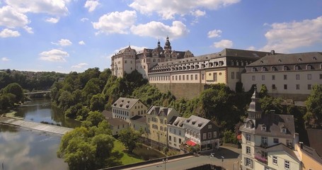 Obraz premium Baroque Residence Weilburg above the Lahn river, Hessen, Germany, Aerial, Jul 2016
