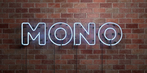 Fototapeta na wymiar MONO - fluorescent Neon tube Sign on brickwork - Front view - 3D rendered royalty free stock picture. Can be used for online banner ads and direct mailers..